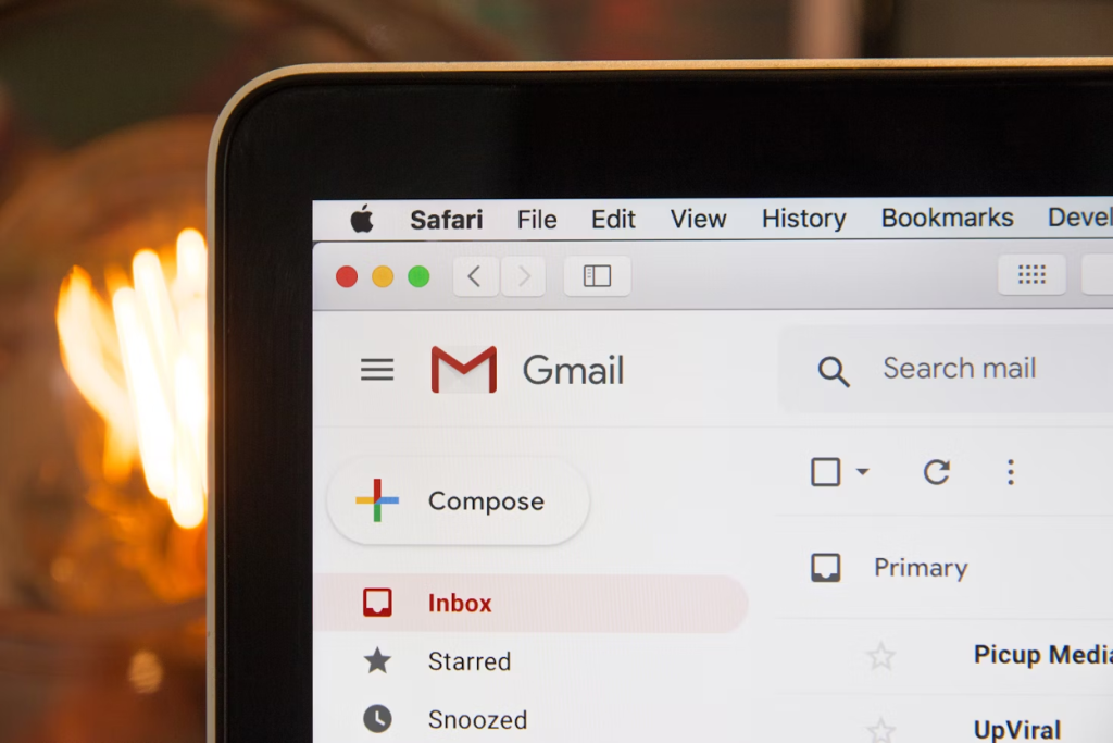 Black laptop with the Gmail tab opened