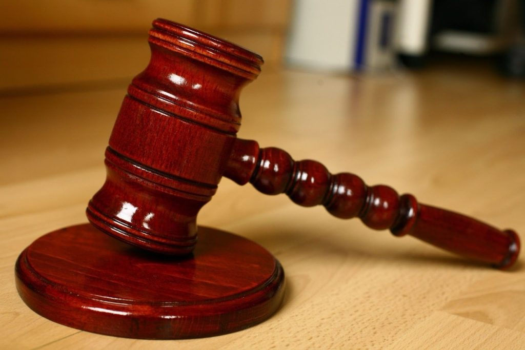 Wooden gavel in a courtroom