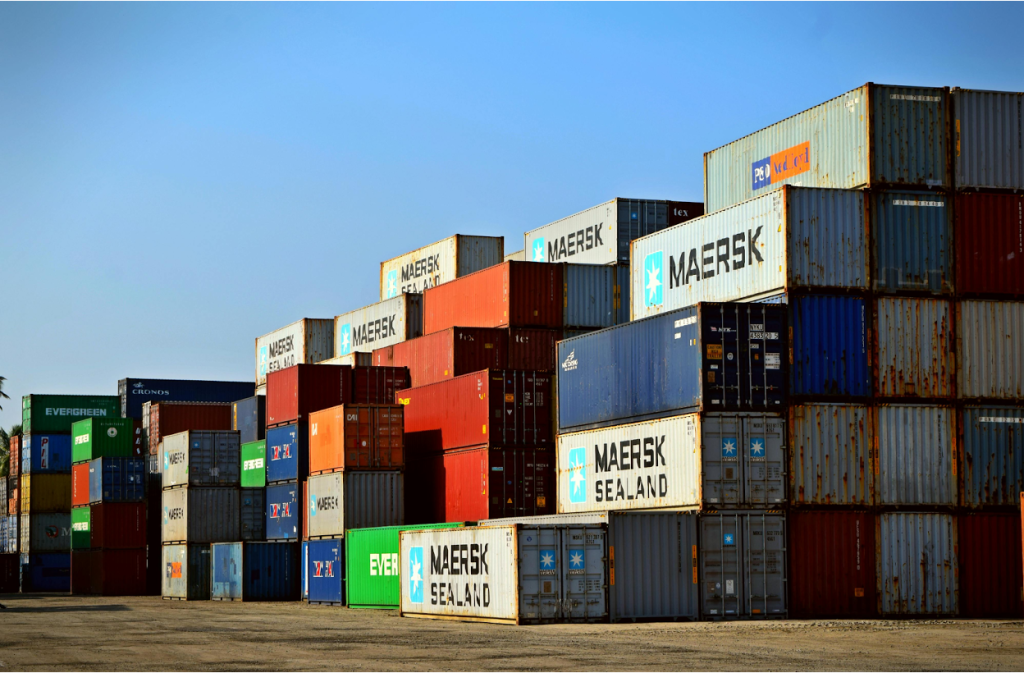 Stacked shipping containers from various carriers